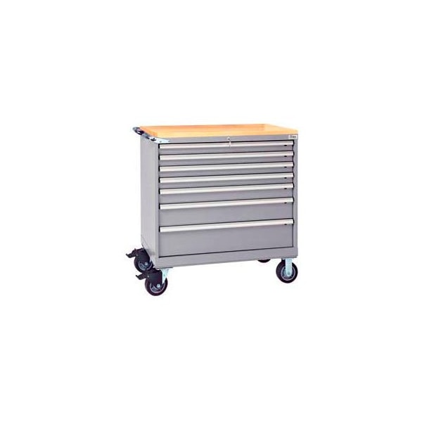 Lista International Lista 7 Drawer 40-1/4"W Shallow Depth Mobile Cabinet w/Butcher Top-Light Gray, Keyed Alike XSHS0750-0701M-BTLGKA - main